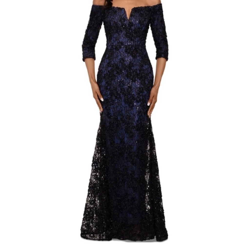 Xscape Off The Shoulder 3/4 sleeve Lace Overlay Dress -Size 6
